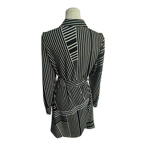 KARL LAGERFELD PARIS Striped Belted Shirtdress Black White Dress Work Party Sz 6 - Picture 3 of 9